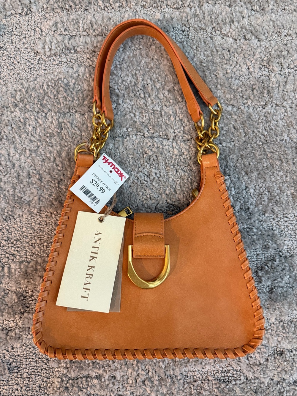 NWT Antik Kraft Camel Shoulder Bag with Gold Hardware (not real leather)